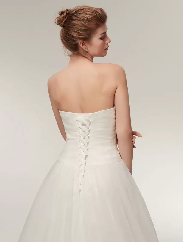 Strapless Wedding Dresses Ivory Sweetheart Neckline Bridal Gown Feathers Tulle Wedding Gown With Train