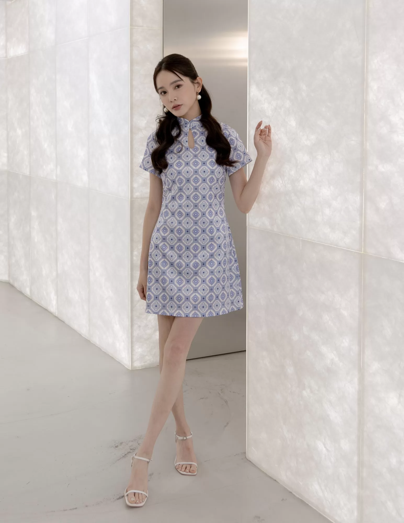 Sue Cheongsam Dress in Blue