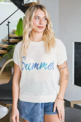 Summer Lettering Sweater Top, Ecru