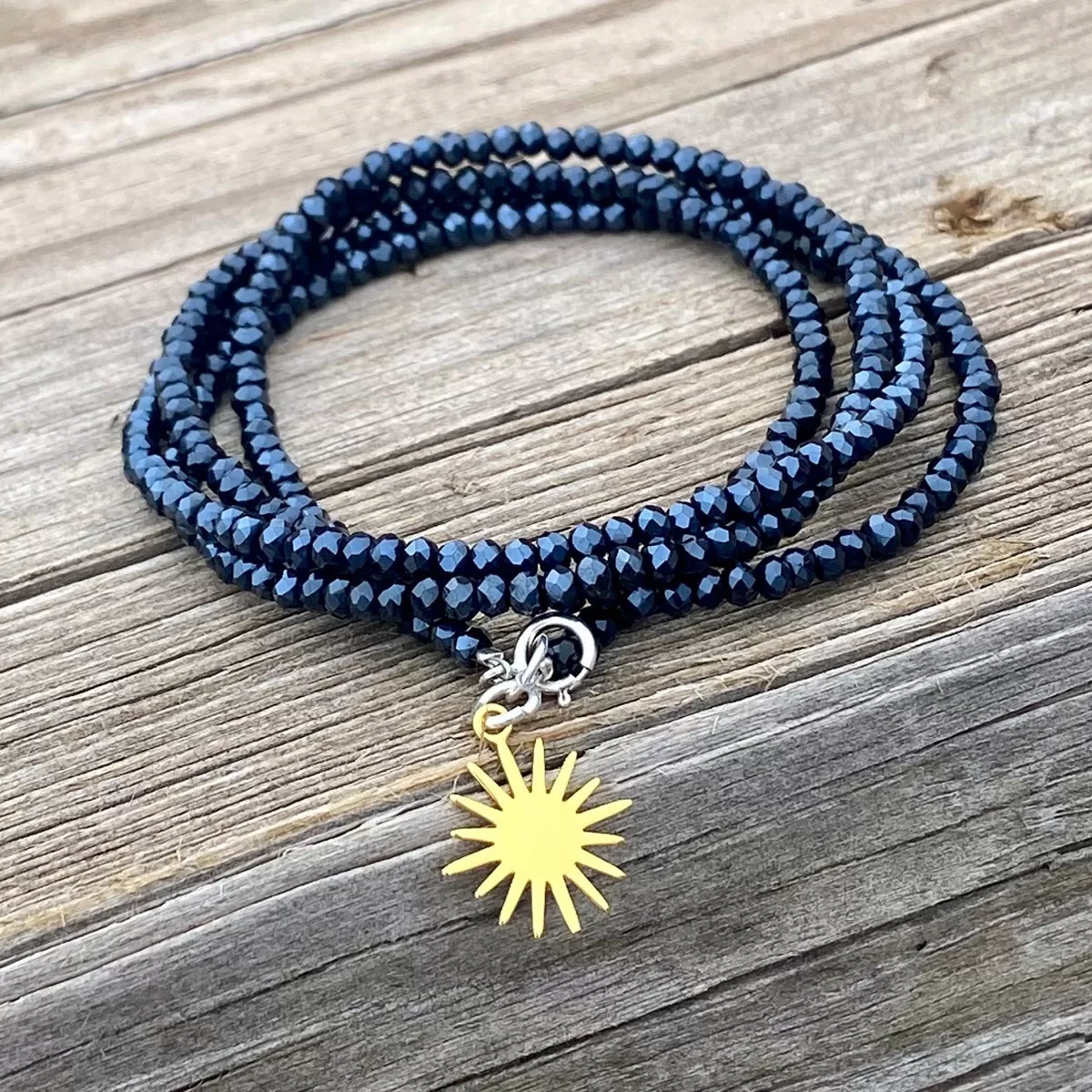 Sunshine Happiness Wrap Bracelet with Midnight Dark Crystals