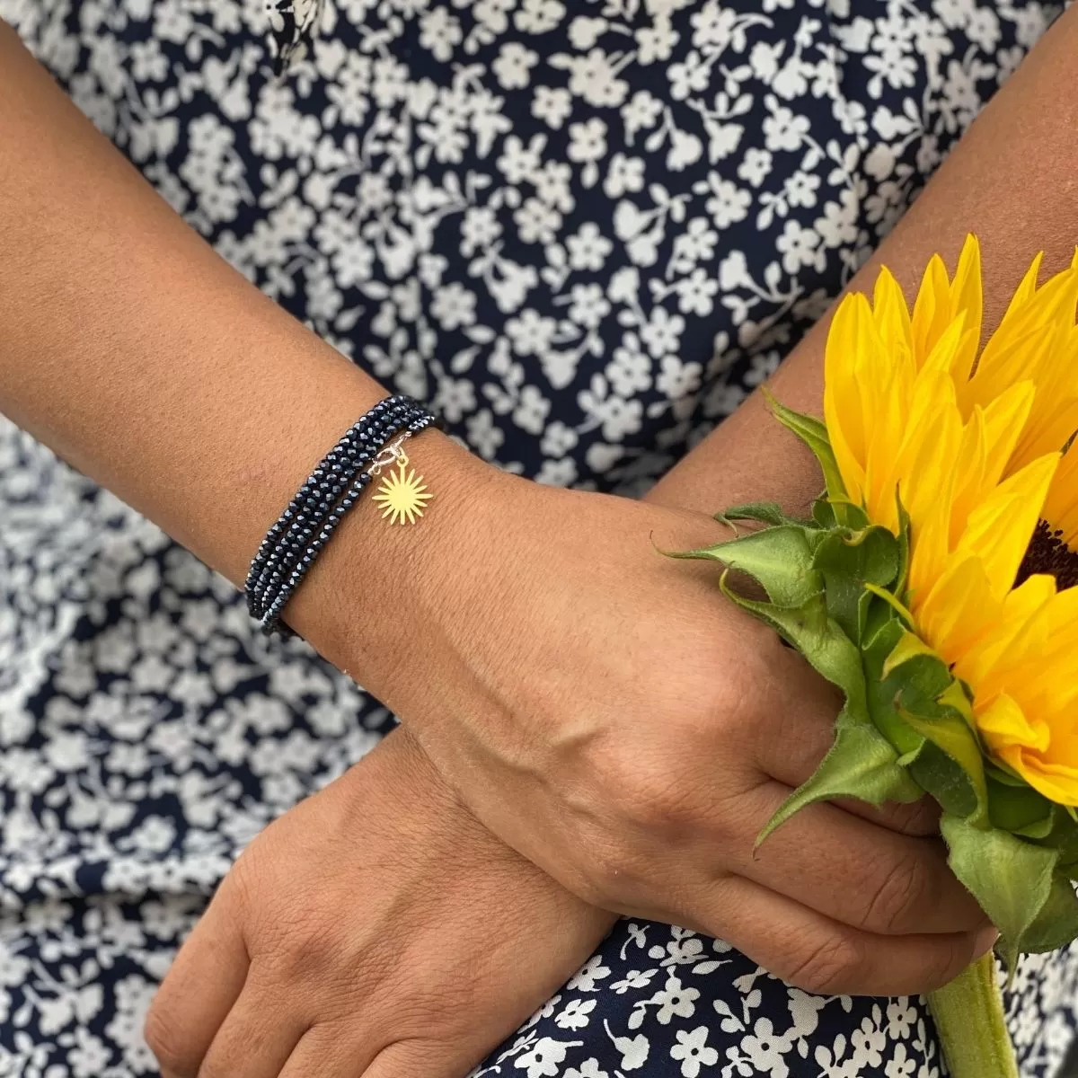 Sunshine Happiness Wrap Bracelet with Midnight Dark Crystals