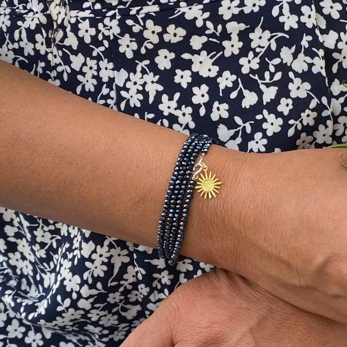 Sunshine Happiness Wrap Bracelet with Midnight Dark Crystals