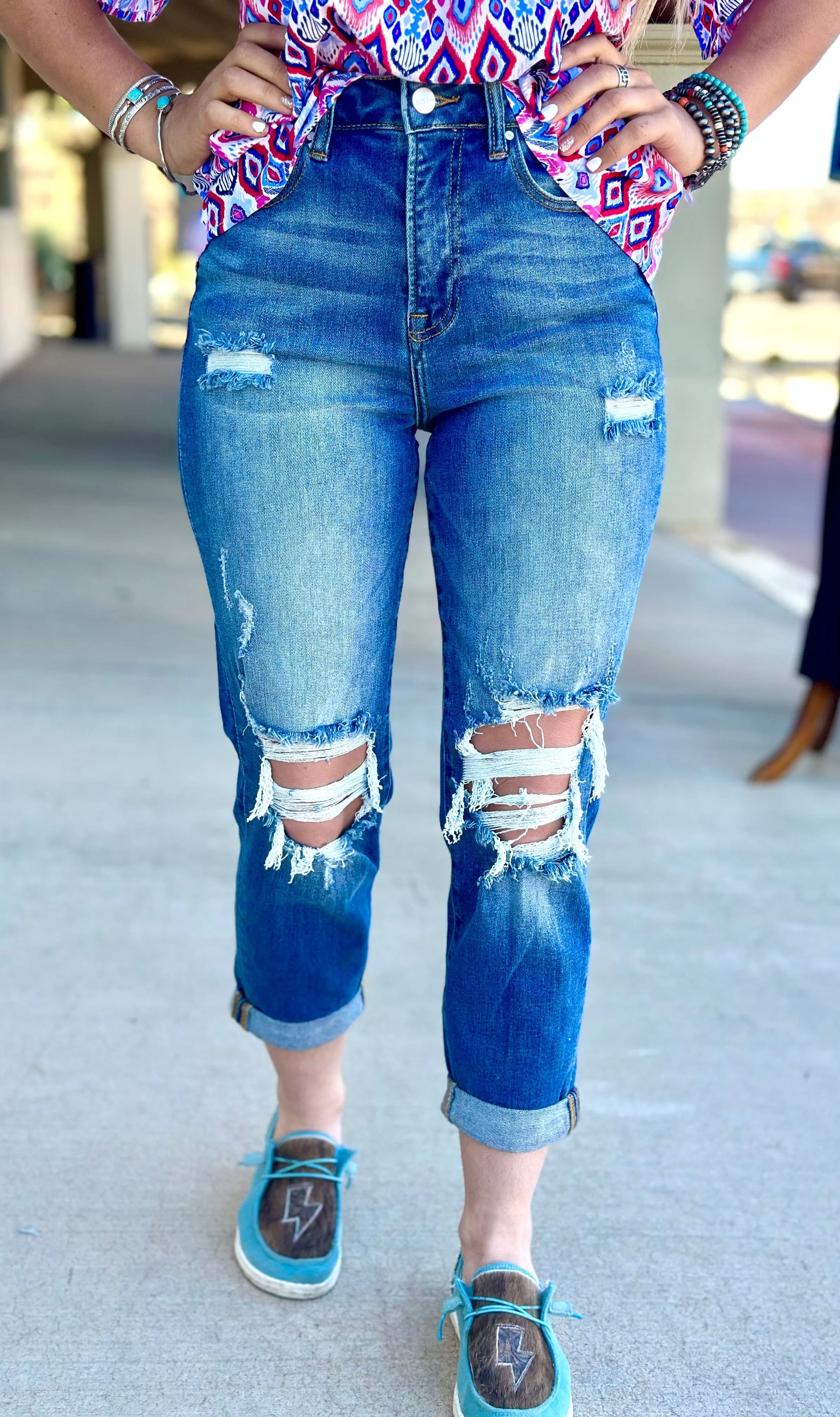 The Risen Distressed Boyfriend Fit High Rise Summer Crop Denim