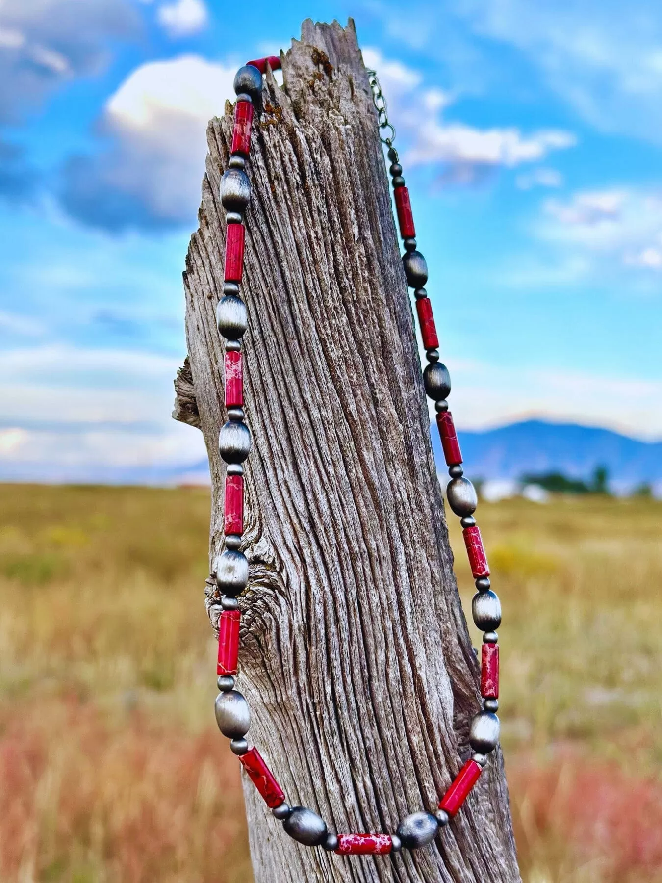 The Santa Mural Coral & Silver Bead Necklace