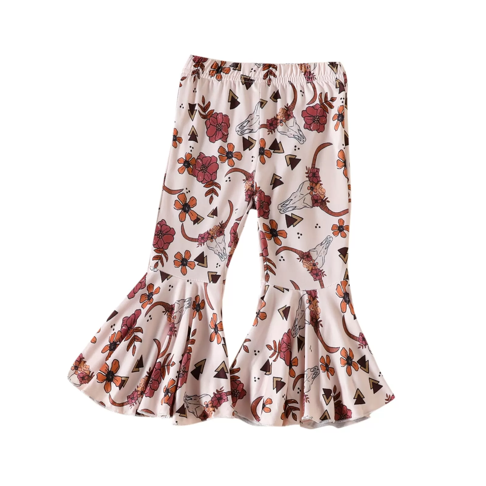 Toddler Girls Cartoon Animal Floral Print Flared Pants Pants