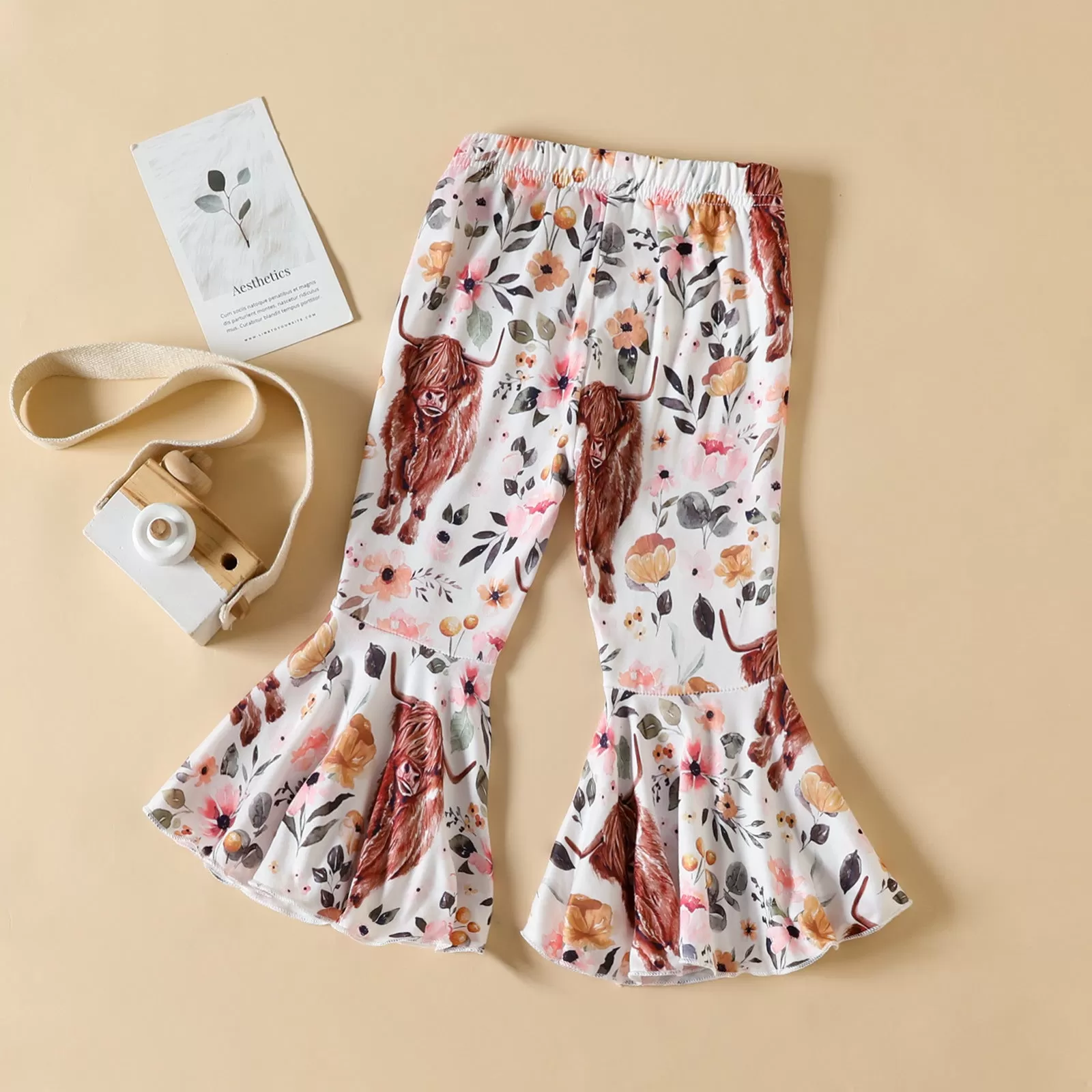 Toddler Girls Cartoon Animal Floral Print Flared Pants Pants