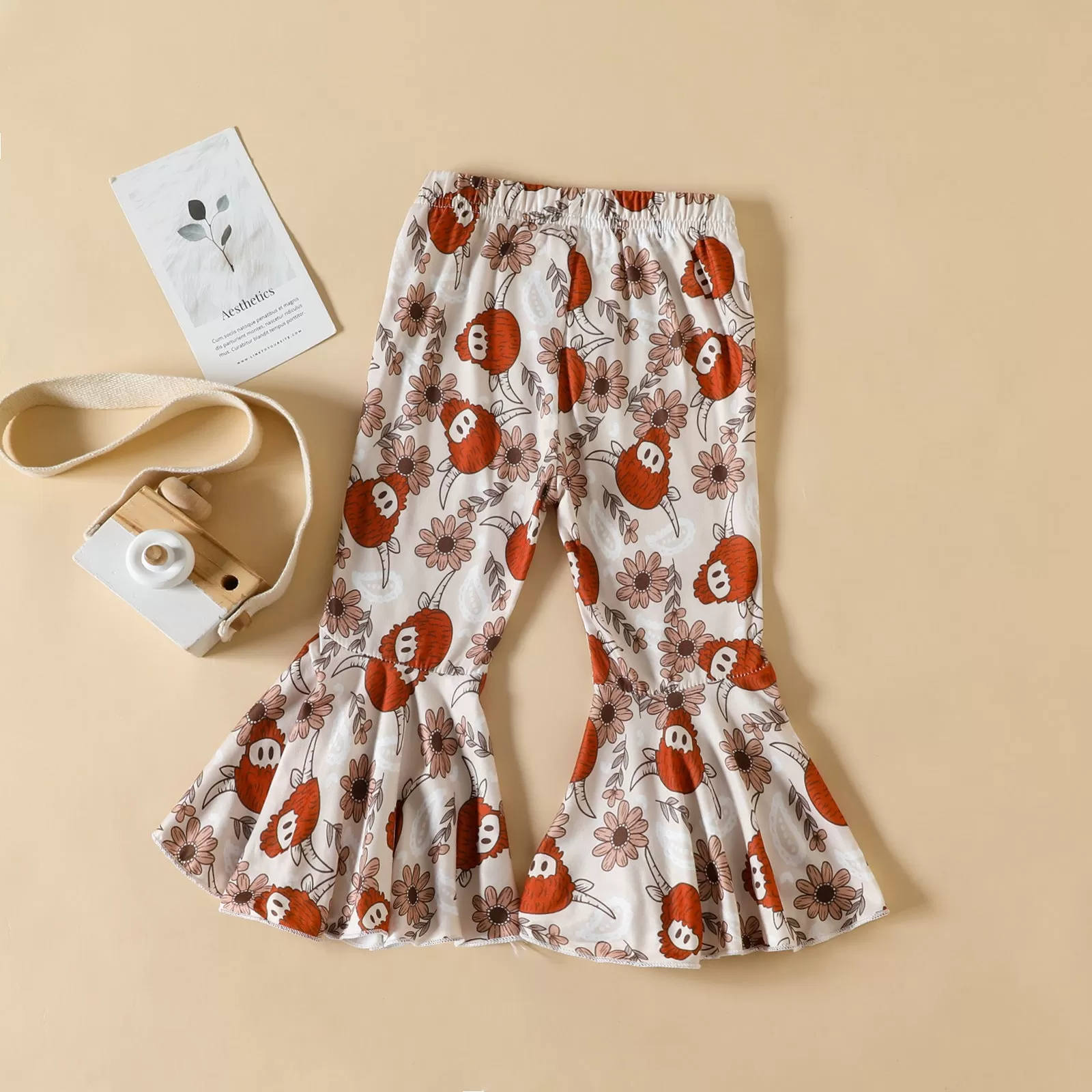 Toddler Girls Cartoon Animal Floral Print Flared Pants Pants