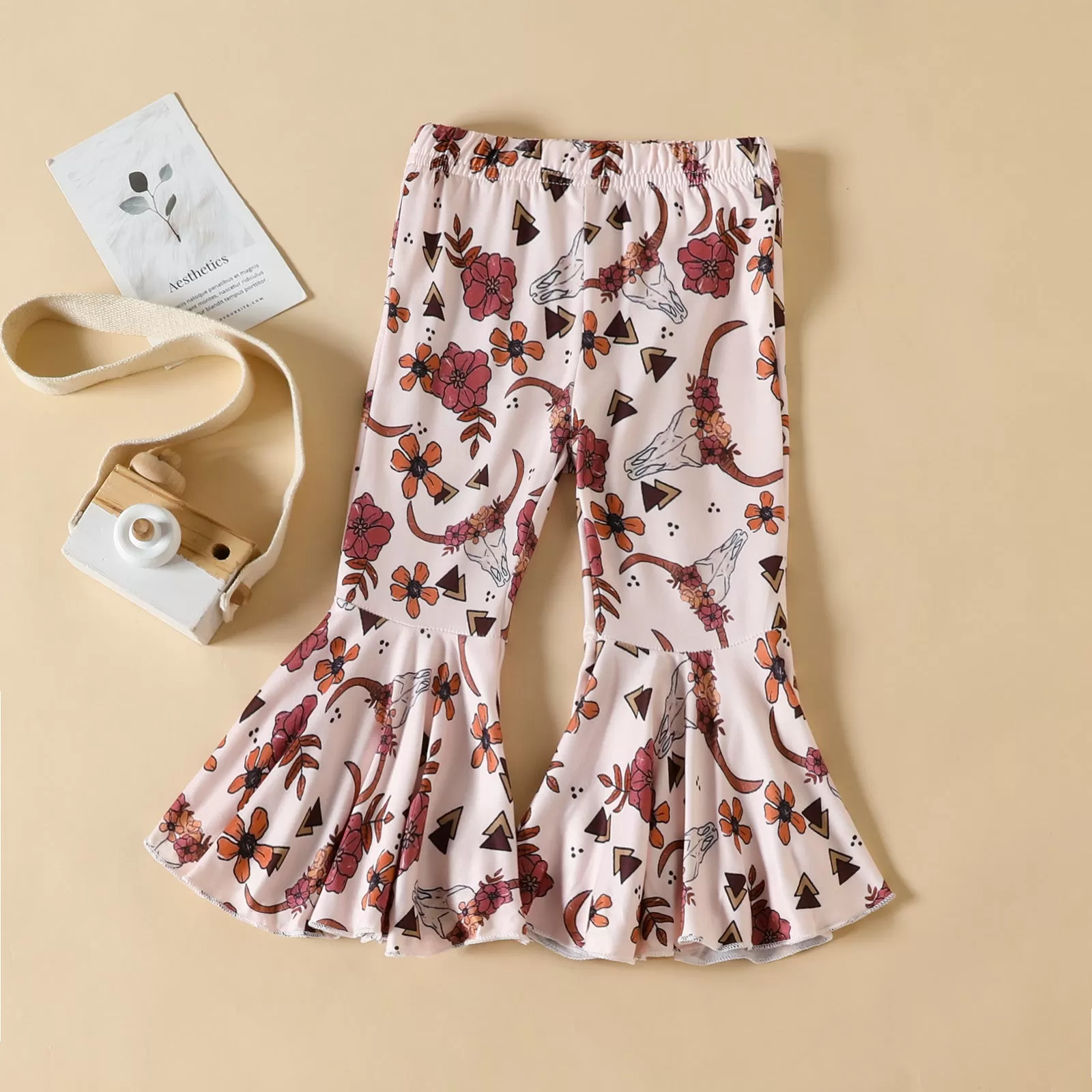 Toddler Girls Cartoon Animal Floral Print Flared Pants Pants