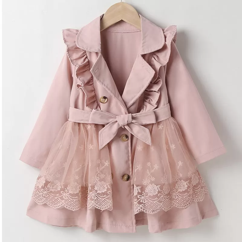 Toddler Kids Girls Solid Color Mesh Patchwork Ruffle Jacket