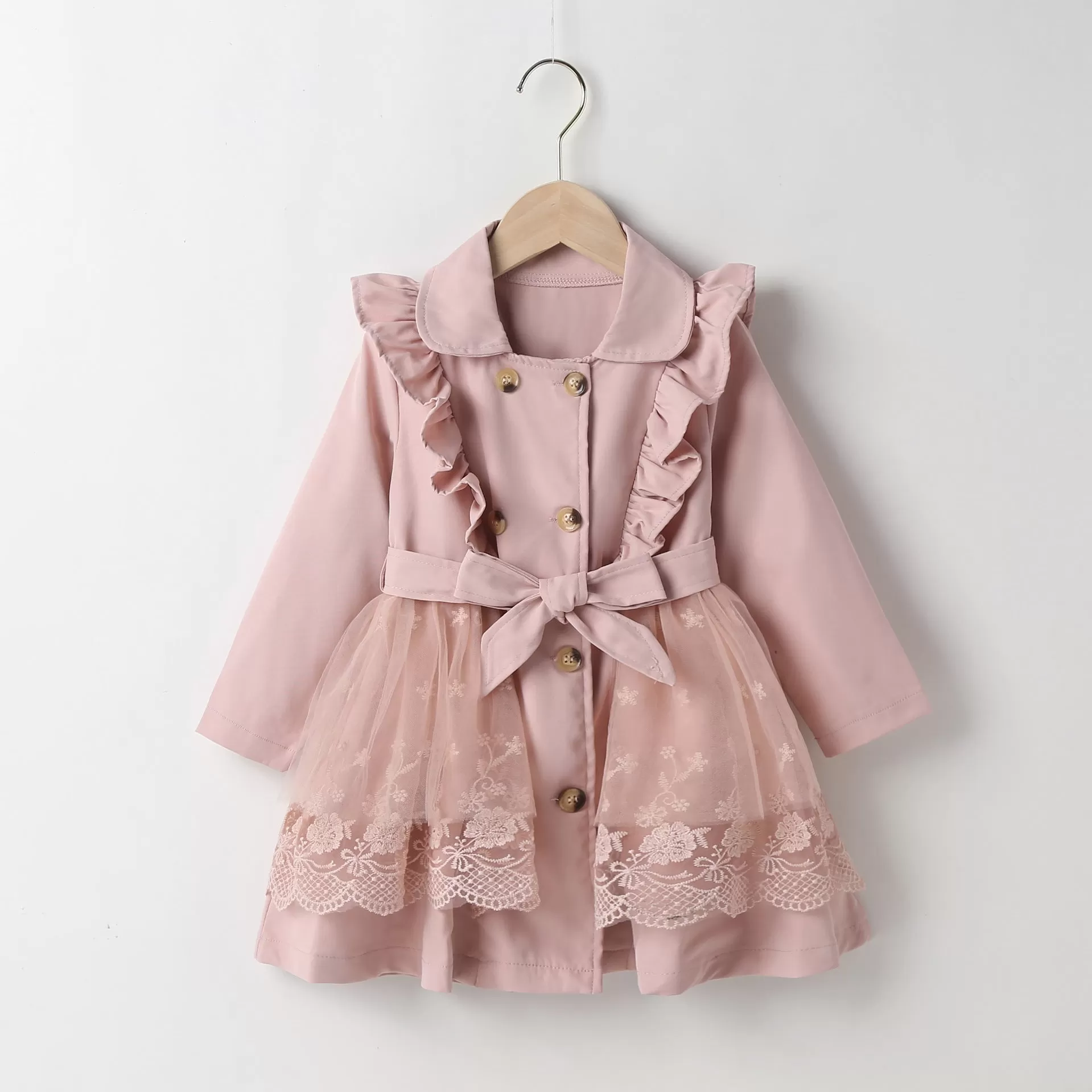 Toddler Kids Girls Solid Color Mesh Patchwork Ruffle Jacket