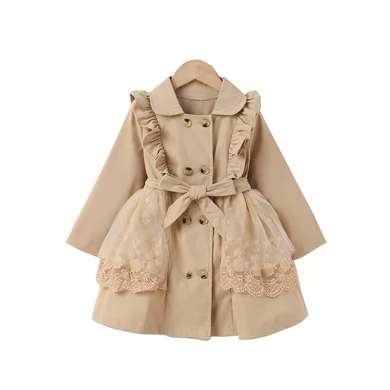 Toddler Kids Girls Solid Color Mesh Patchwork Ruffle Jacket