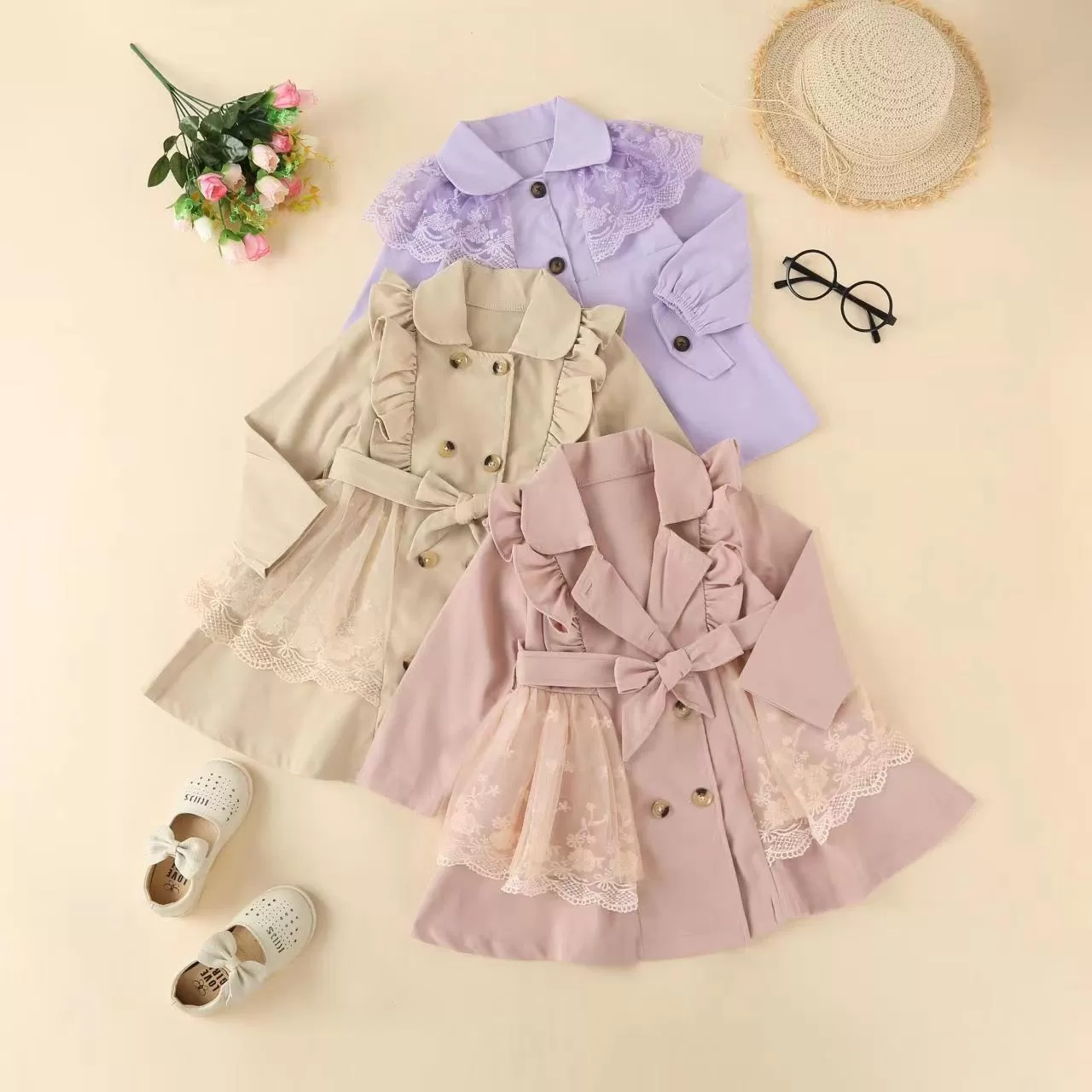 Toddler Kids Girls Solid Color Mesh Patchwork Ruffle Jacket