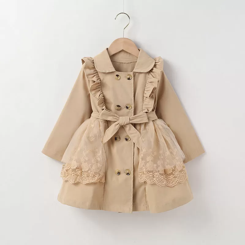 Toddler Kids Girls Solid Color Mesh Patchwork Ruffle Jacket