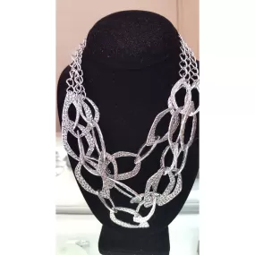 Triple Layer Silver Geometric Metal Necklace