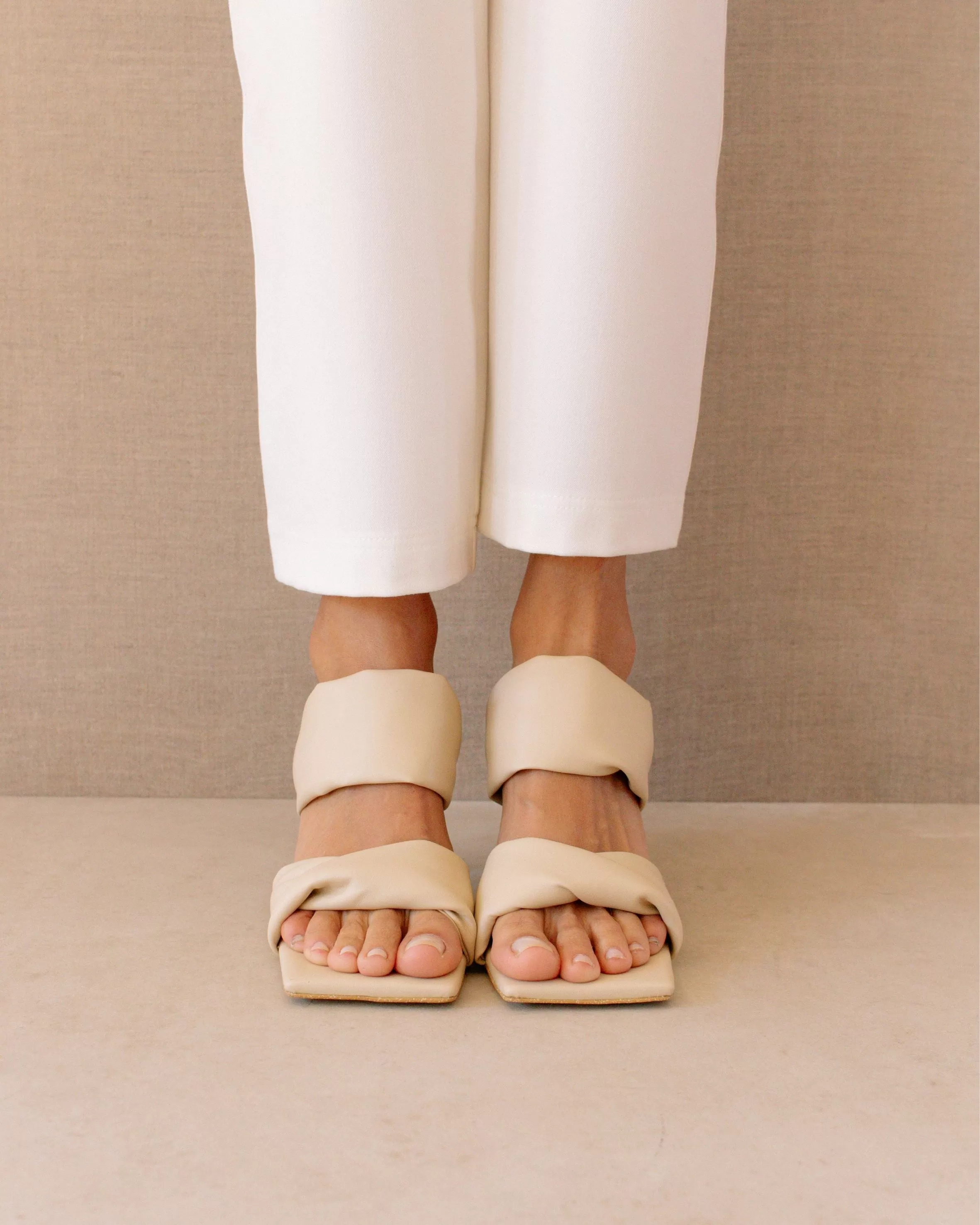 Twist Strap Corn Cream Vegan Leather Sandals