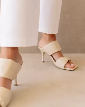 Twist Strap Corn Cream Vegan Leather Sandals