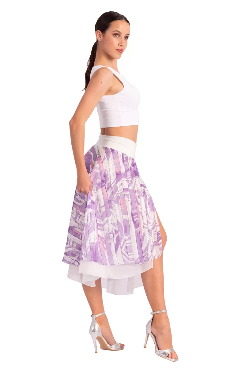 Two-layer Lilac Abstract Print Georgette Dance Skirt