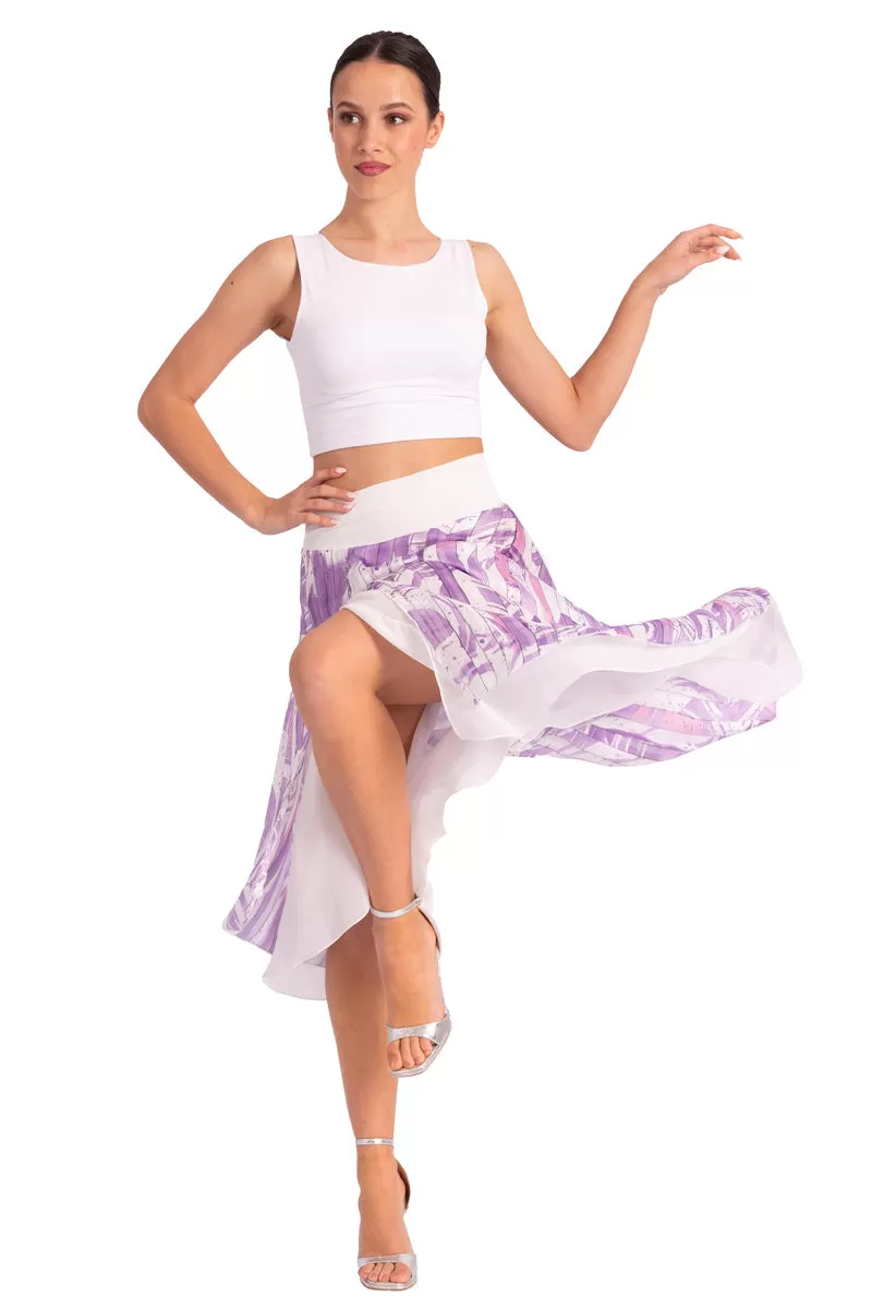 Two-layer Lilac Abstract Print Georgette Dance Skirt