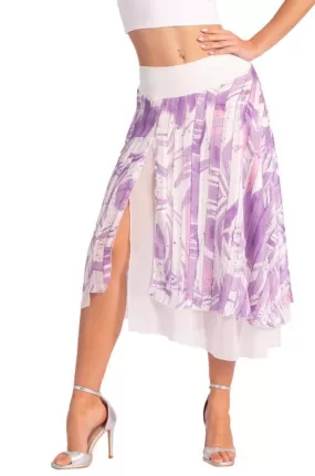 Two-layer Lilac Abstract Print Georgette Dance Skirt