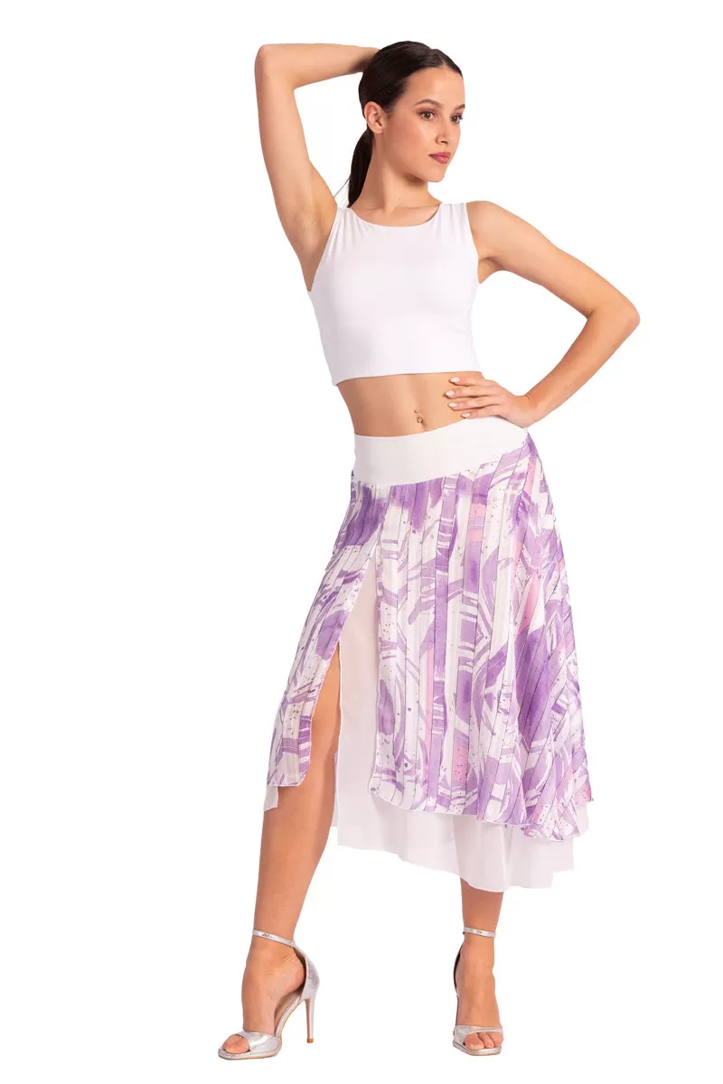 Two-layer Lilac Abstract Print Georgette Dance Skirt