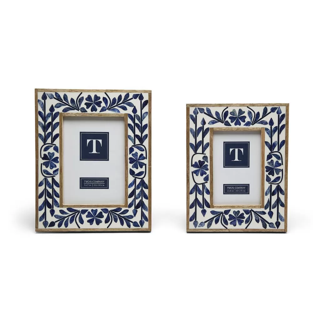 Two's Company Blue Belle Bone Inlay Photo Frame