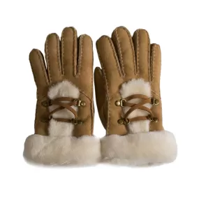 UGG Laced Sheepskin Chestnut Gloves - Women's