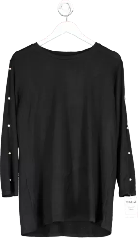 V by Very Curve Crew Neck Pearl embellished Sleeve Detail Top - Black UK 18