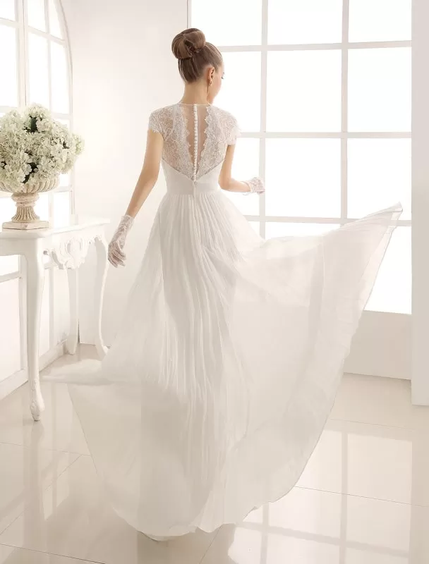 V-Neck Wedding Dress With Lace In Floor Length Exclusive