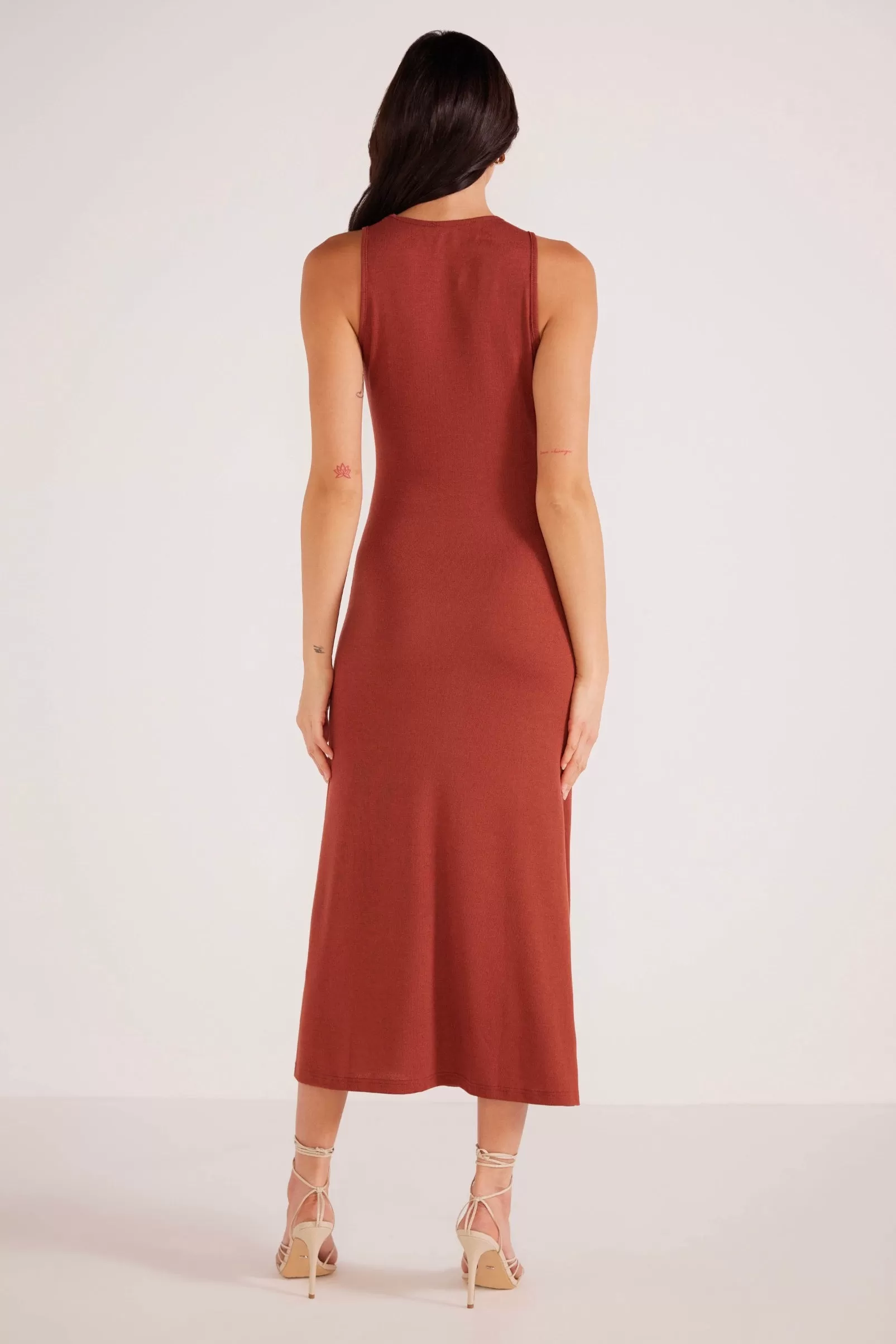 Vanessa Rust Ruched Midi Dress