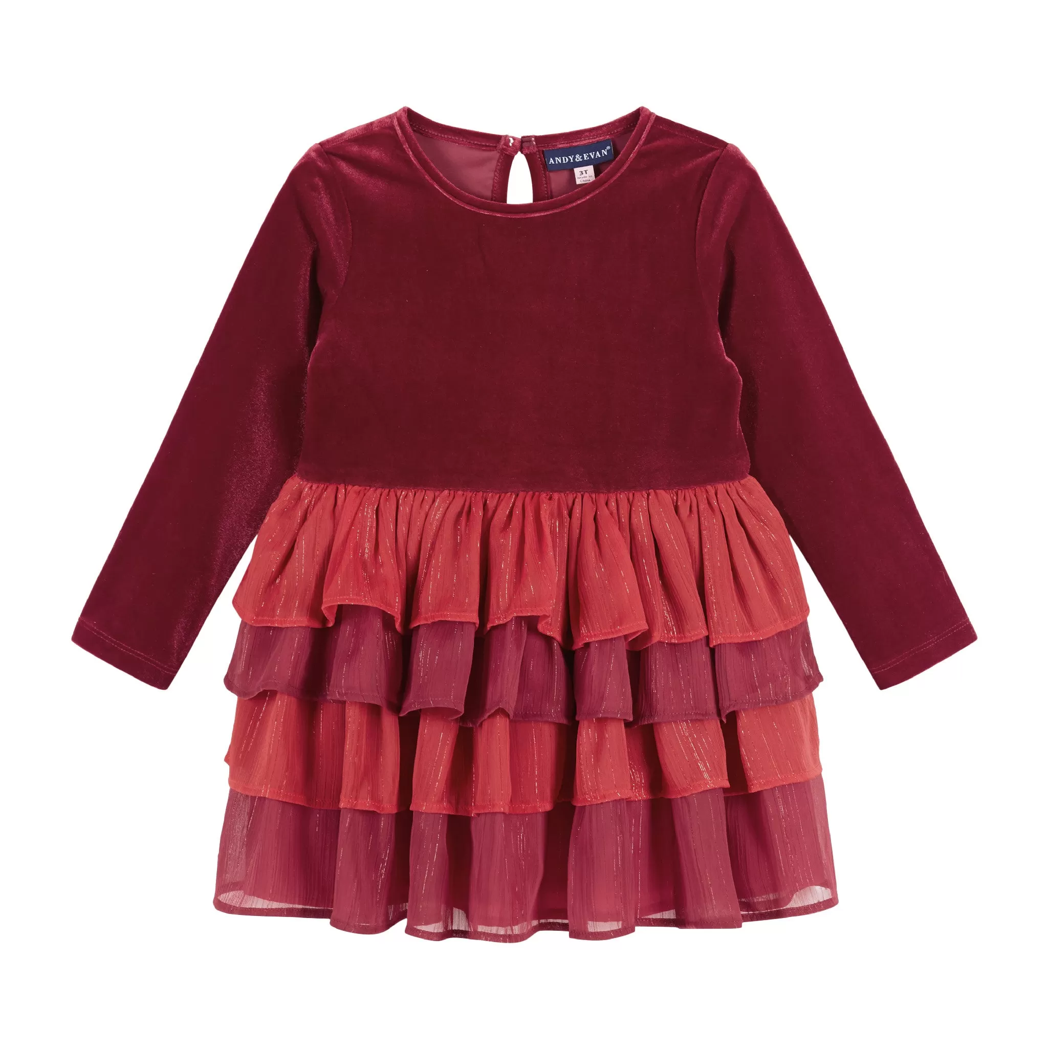 Velvet Tiered Dress  | Red