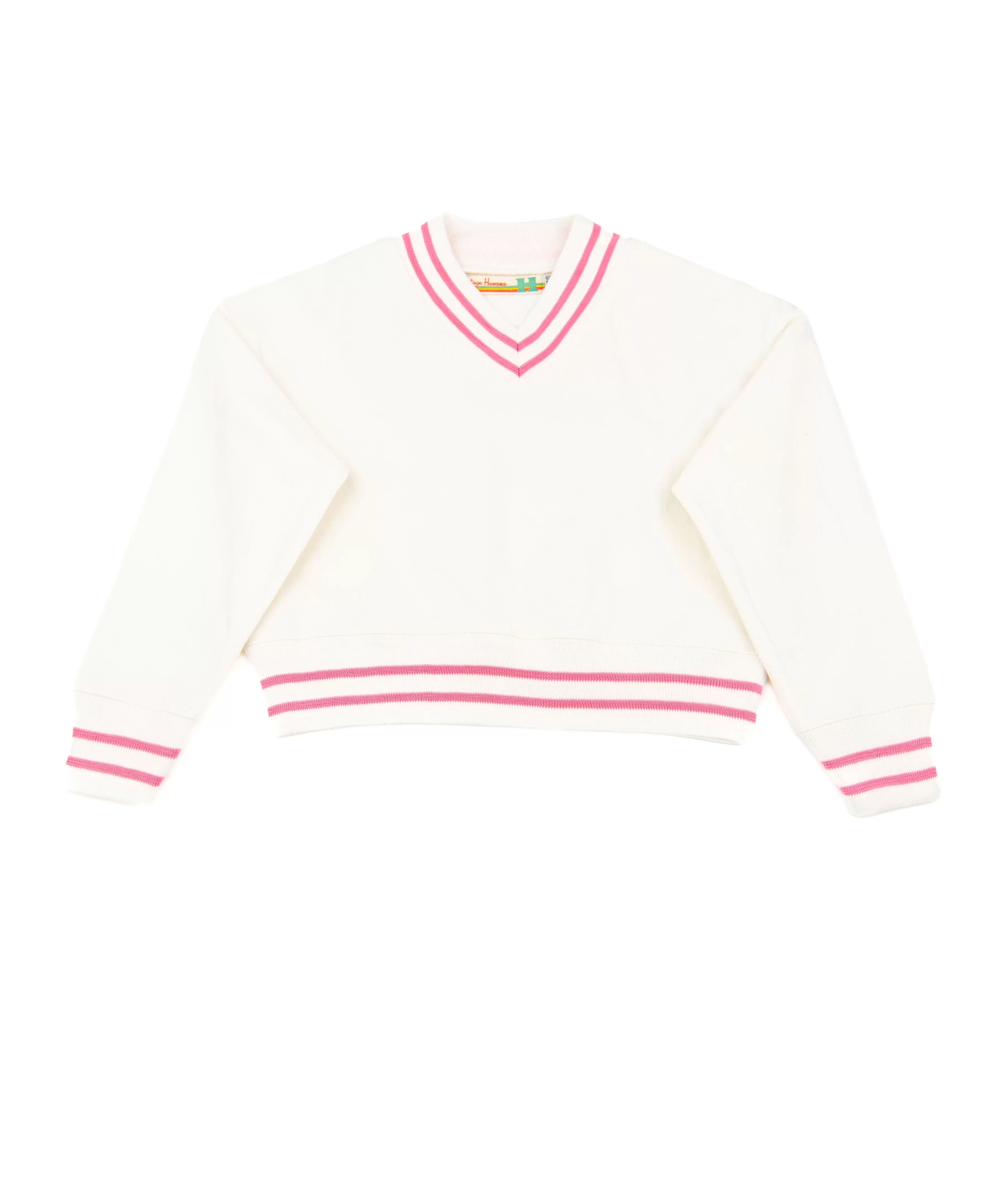 Vintage Havana Girls Pink Stripe V-Neck Sweater