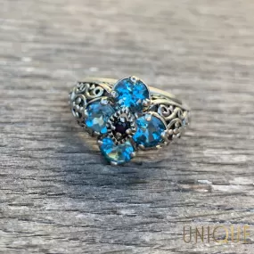 Vintage Sterling Silver Blue Topaz Flower Ring