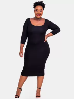 Vivo Basic 3/4 Sleeve Leila Bodycon Dress - Black