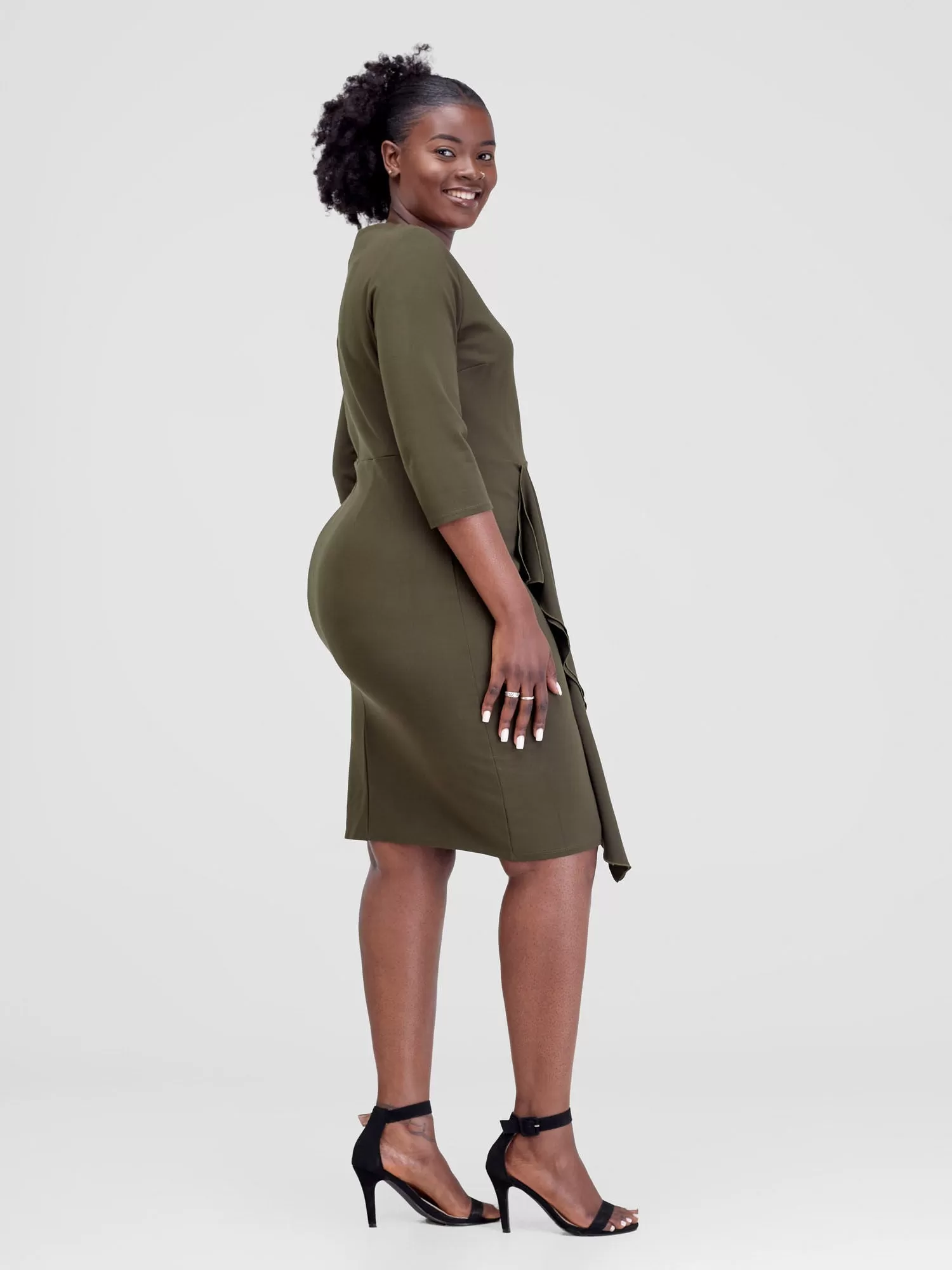 Vivo Tande Front Drape Dress  - Hunters