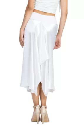 White Shiny Satin Midi Skirt With Back Movement