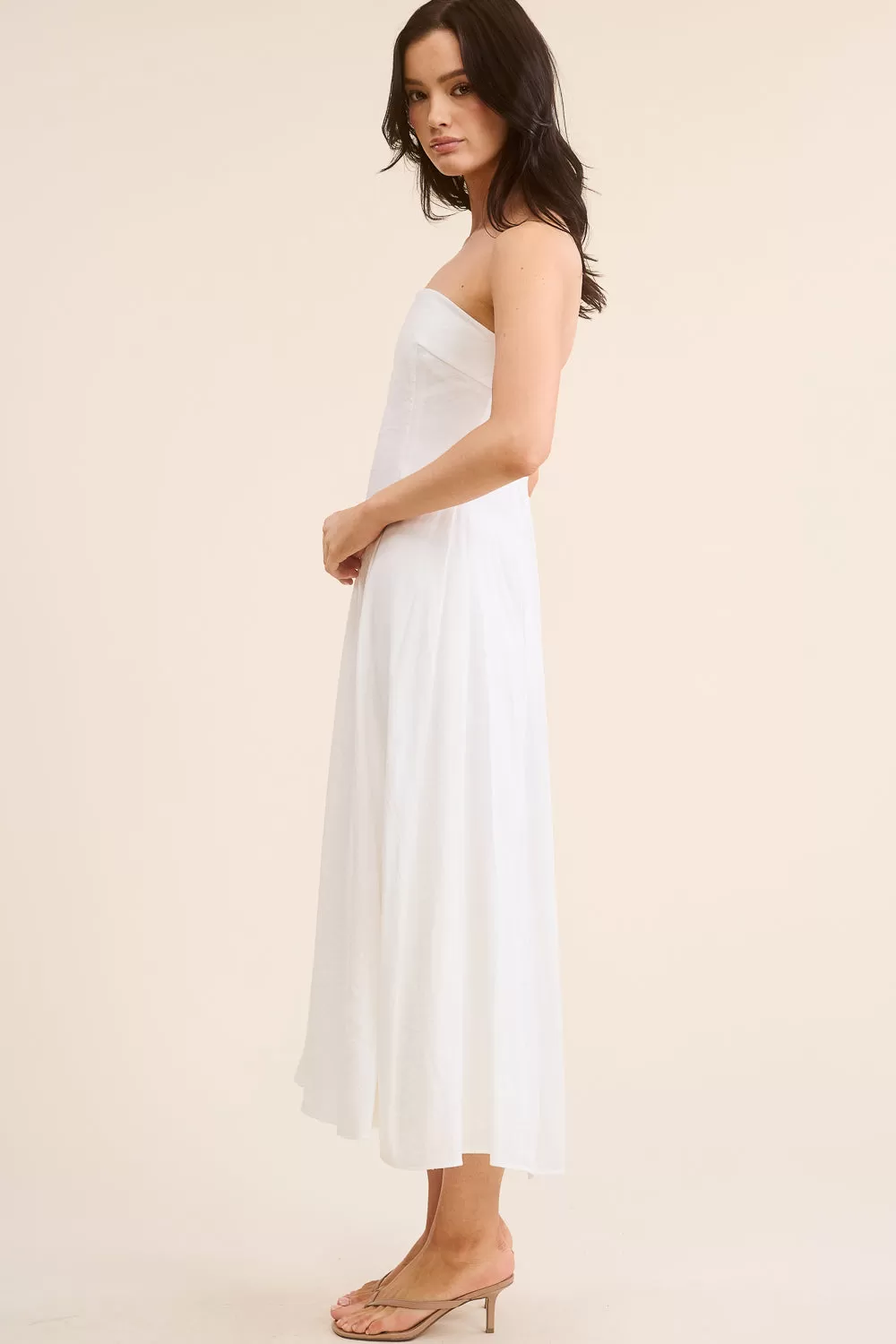 White Strapless Midi Dress