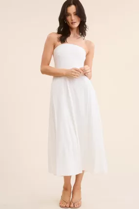 White Strapless Midi Dress