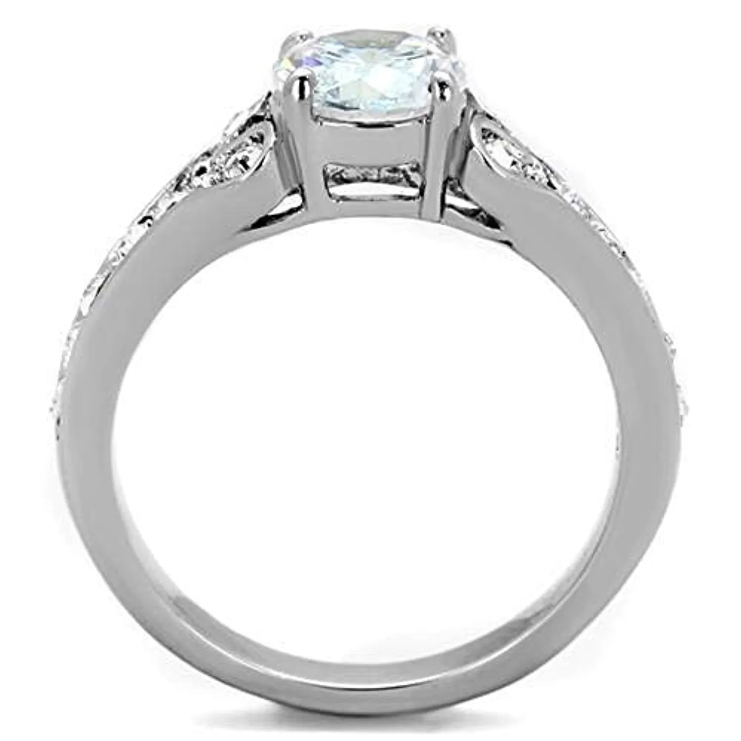 WildKlass Stainless Steel Ring High Polished (no Plating) Women AAA Grade CZ Clear