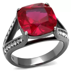 WildKlass Stainless Steel Ring IP Light Black (IP Gun) Women Synthetic Ruby