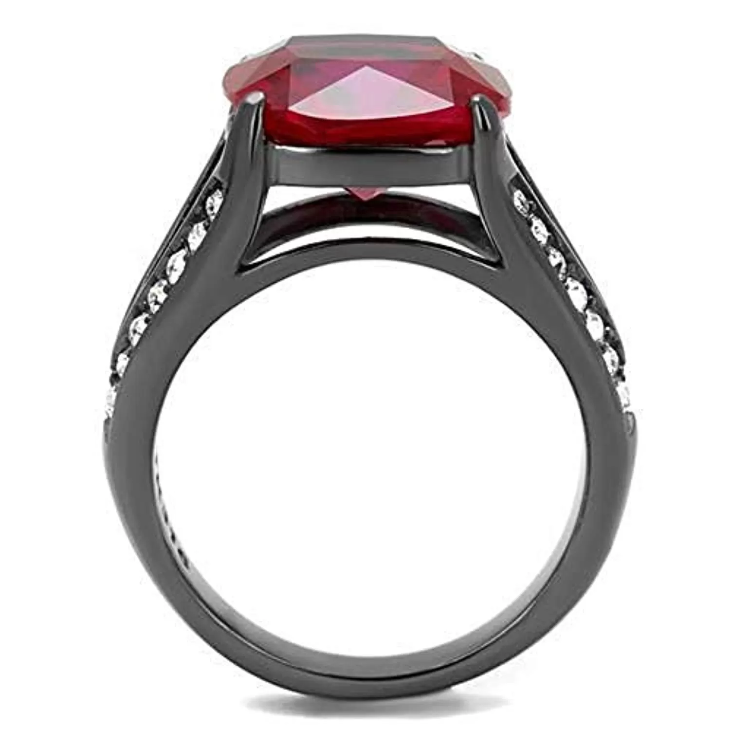 WildKlass Stainless Steel Ring IP Light Black (IP Gun) Women Synthetic Ruby