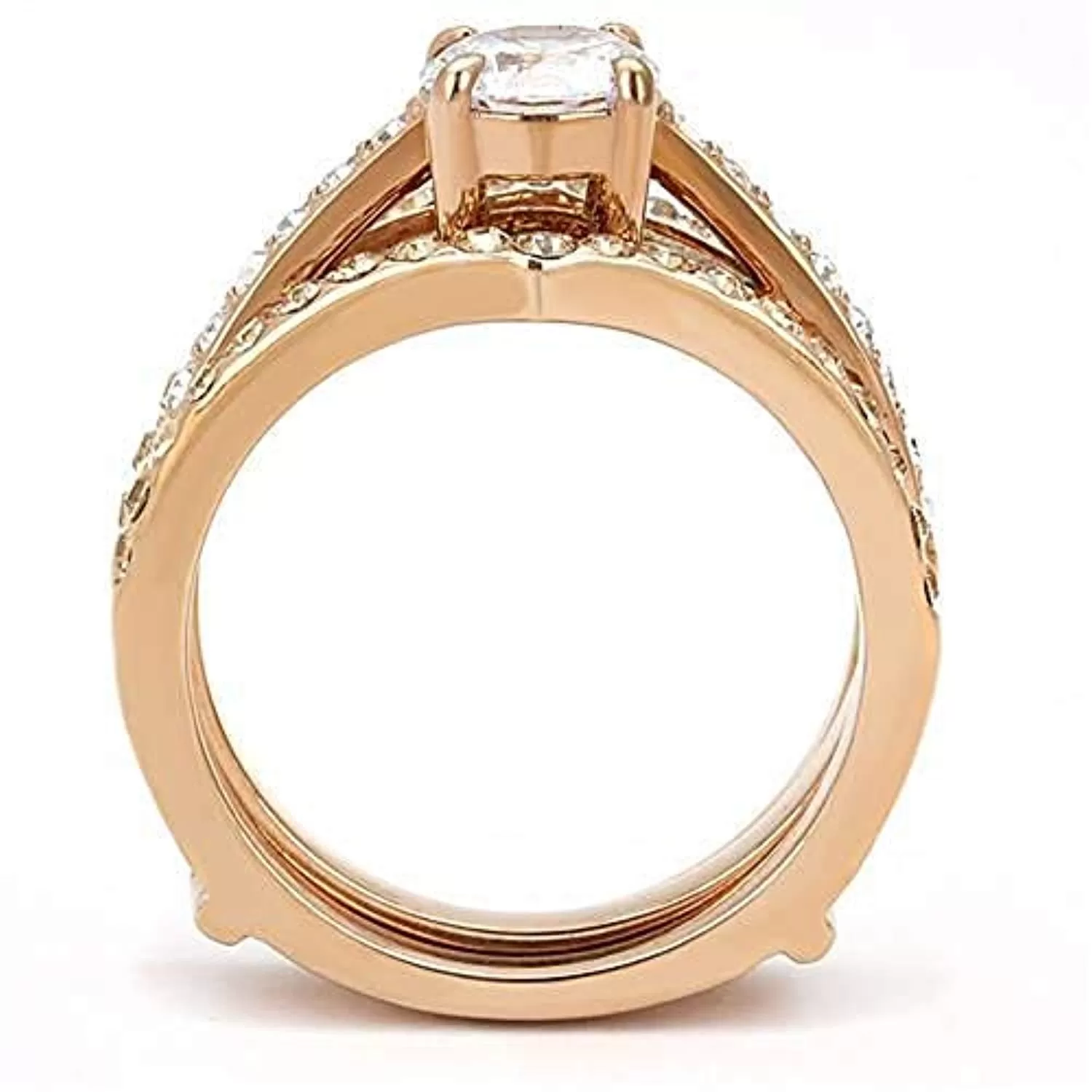 WildKlass Stainless Steel Ring IP Rose Gold Women AAA Grade CZ Clear