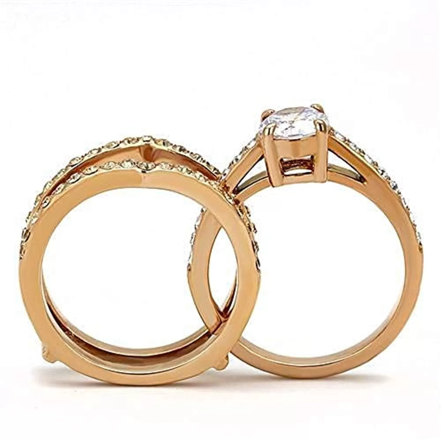 WildKlass Stainless Steel Ring IP Rose Gold Women AAA Grade CZ Clear