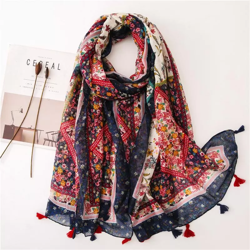 Women Vintage Sunscreen Floral Printed Scarf