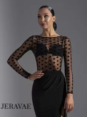 Women's Polka Dot Sheer Mesh Practice Top with Long Sleeves PRA 605_sale