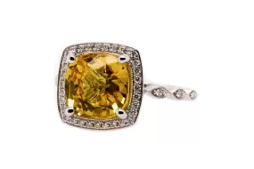 Yellow Sapphire and Diamond Ring