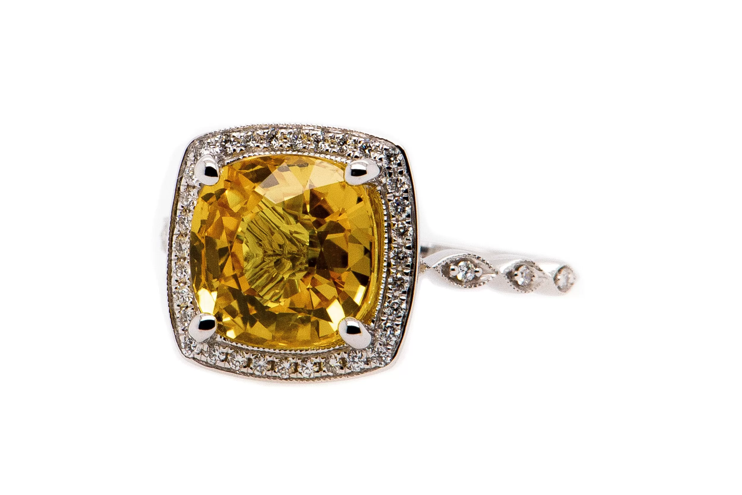 Yellow Sapphire and Diamond Ring