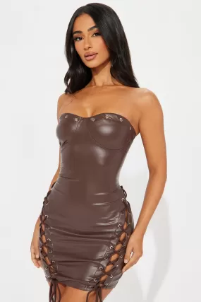 Zella Faux Leather Mini Dress - Brown